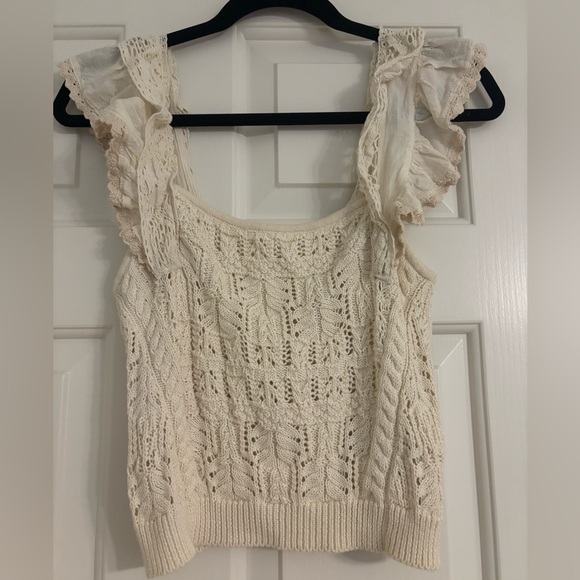 Anthropologie Ruffled Sleeve Garden Pointelle Knit Sweater Tank - Picture 2 of 4